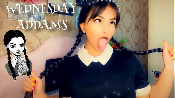 Wandinha Addams 做 Ahegao 和深喉 - Exxxtra Sloppy Ahegao Deepthroat BJ Wednesday Addams COSPLAY