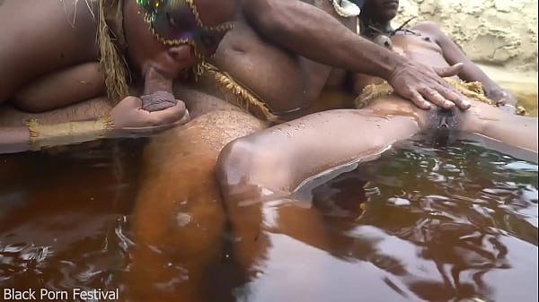 2 African tribe hoes enjoying the son&rsquo_s village chief cock