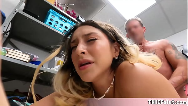 Cute blonde Californian shoplifter chick caught and gets fucked from behind by a mall cop on CCTV