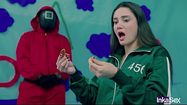 SQUID GAME - Victoria carmargo bsile breaks the cookie in the squid game and gets her meaty pink pussy fucked.