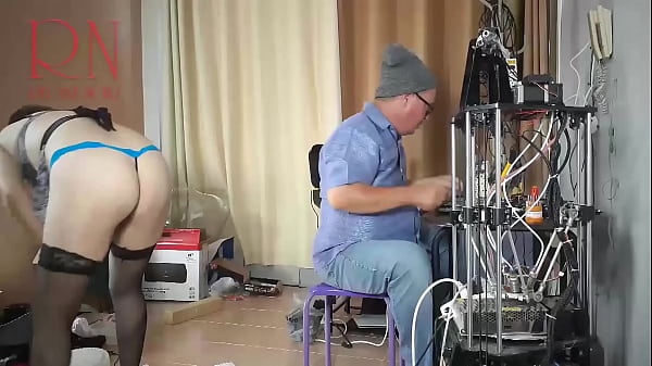 A naked maid is cleaning up in an stupid IT engineer'_s office. Real camera in office. Scene 1